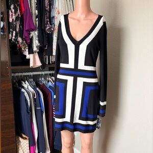 INC Geometric Black and Blue Dress